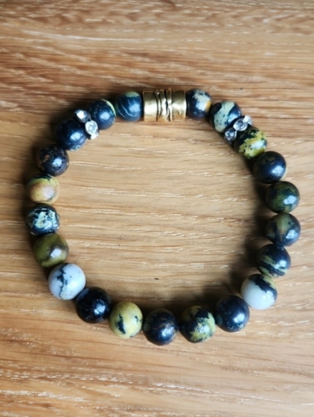 Yellow Australian Iron Turquoise Beads Stretch Bracelet - Hand Crafted